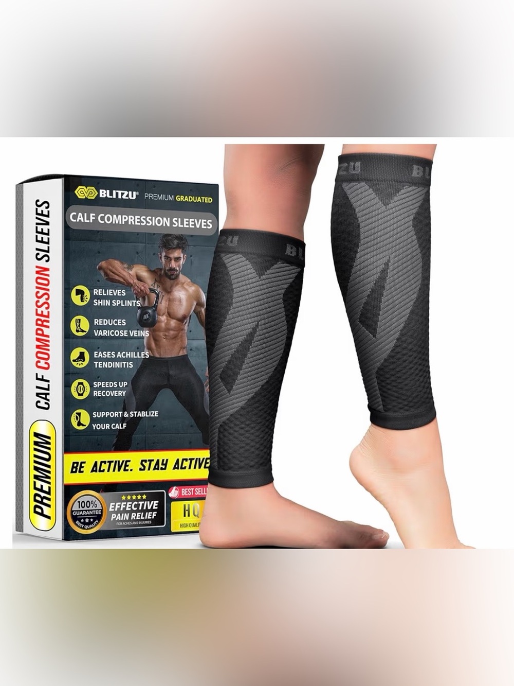 Blitzu Calf Compression Sleeves - Men & Women - Black